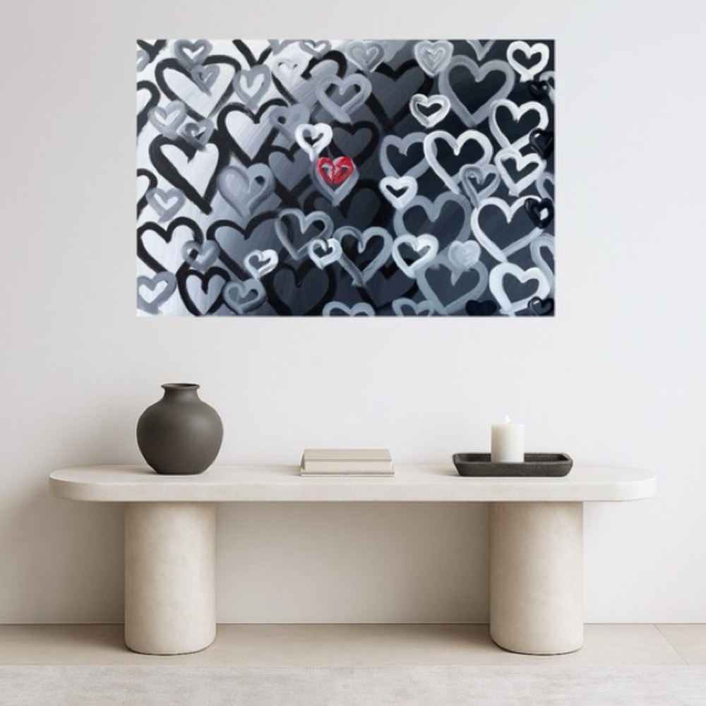 Large Original Canvas Gallery Abstract Painting 36”x24” Heart Ombré Art bedroom - Picture 3 of 13